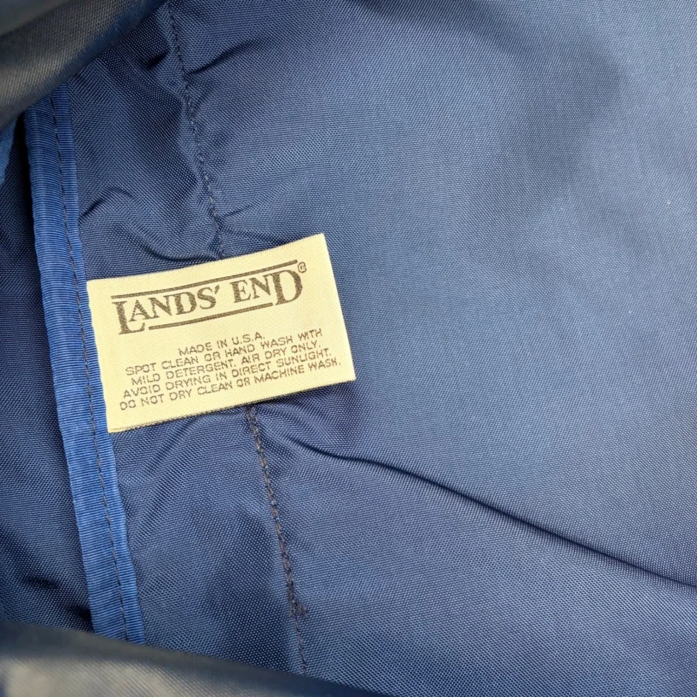 Vintage Lands End Deluxe Square Rigger Navy Canvas Leather Trim Garment Bag